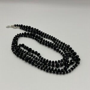 WHBM White House Black Market Black & Silver Crystal Long Beaded Necklace 52”